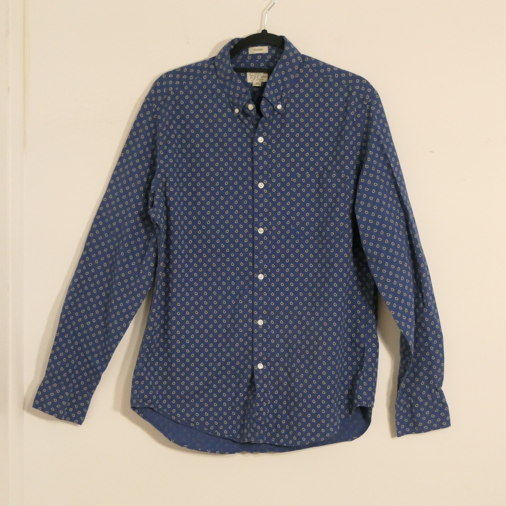 J.Crew Mens Secret Wash Shirt M Blue Paisley Classic Fit Stretch Organic Cotton